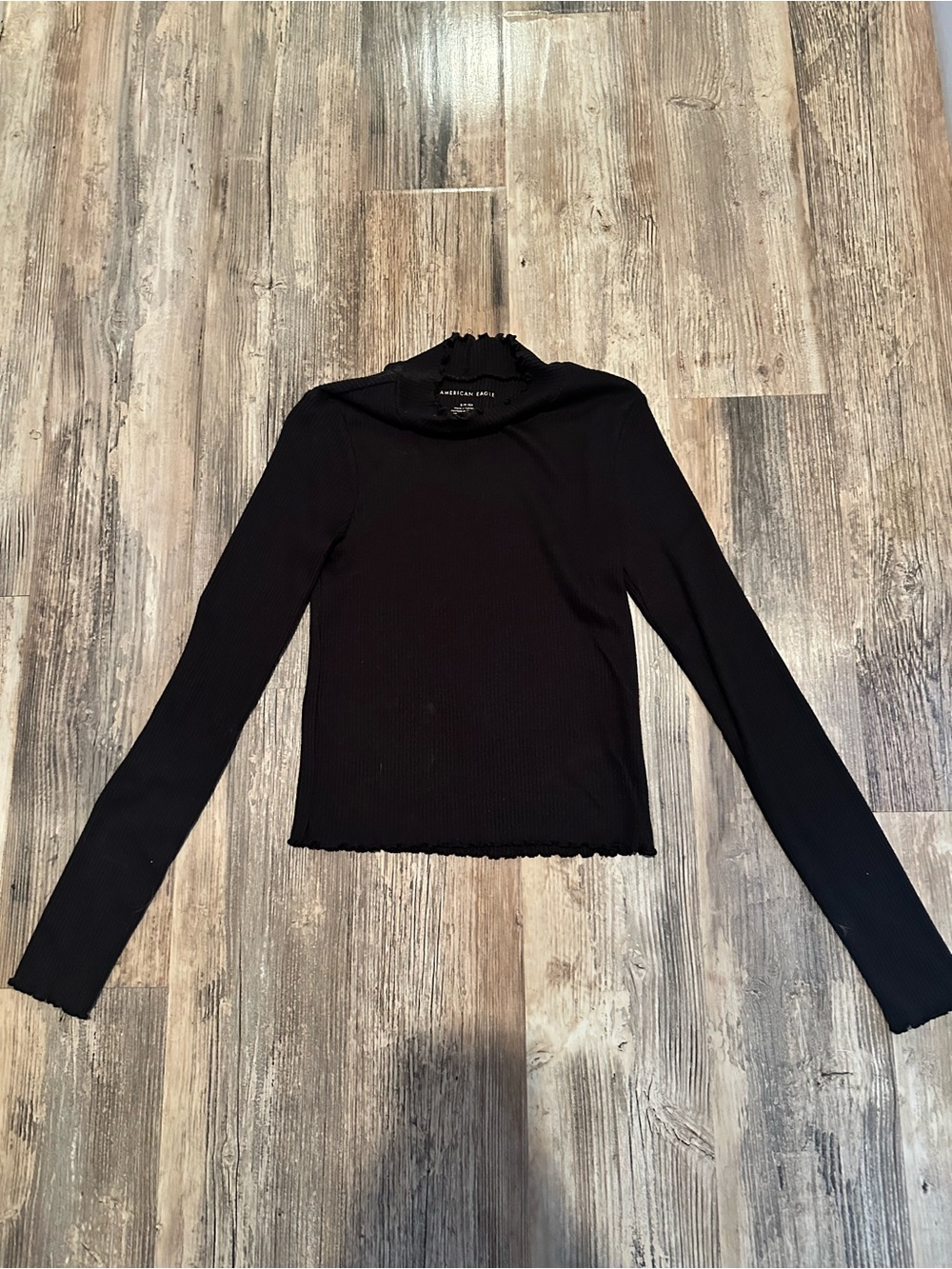 American Eagle Outfitters Black Ribbed Long Sleeve Mock Neck Top